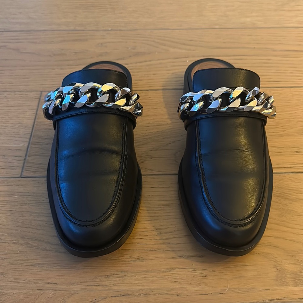 Givenchy Black Leather Chain Loafer Mules